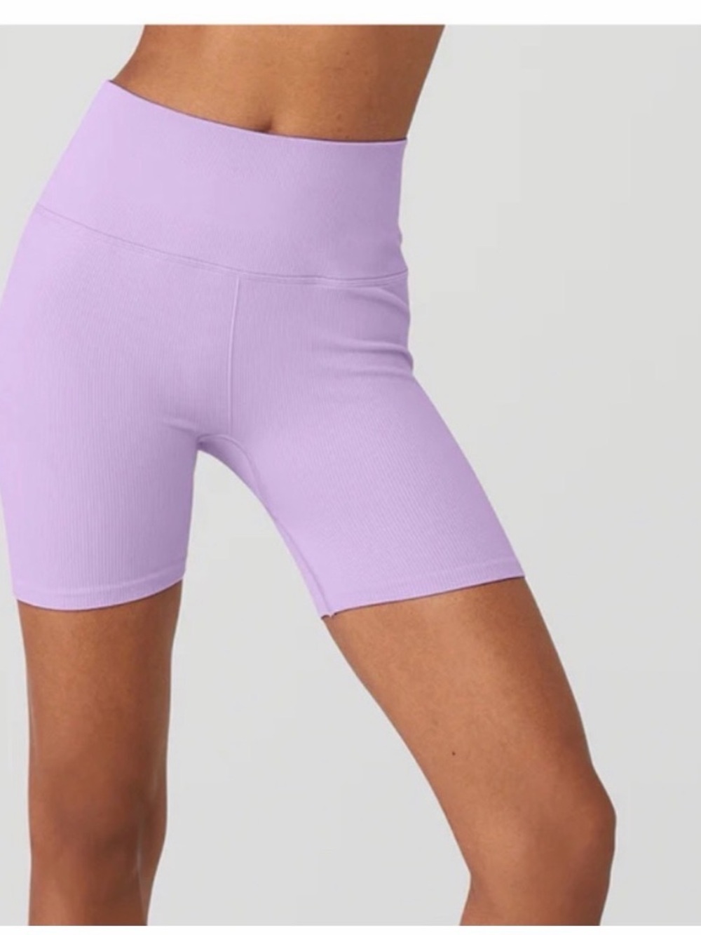 alo yoga | Seamless Ribbed Knit Favorite Short Lavender Purple - Biker Shorts - Picture 12 of 13